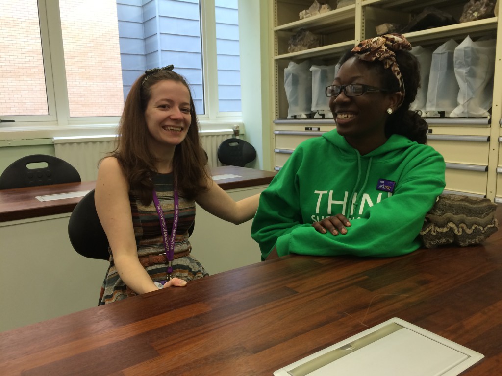 Veronica and Anike in the Structural Geology Lab