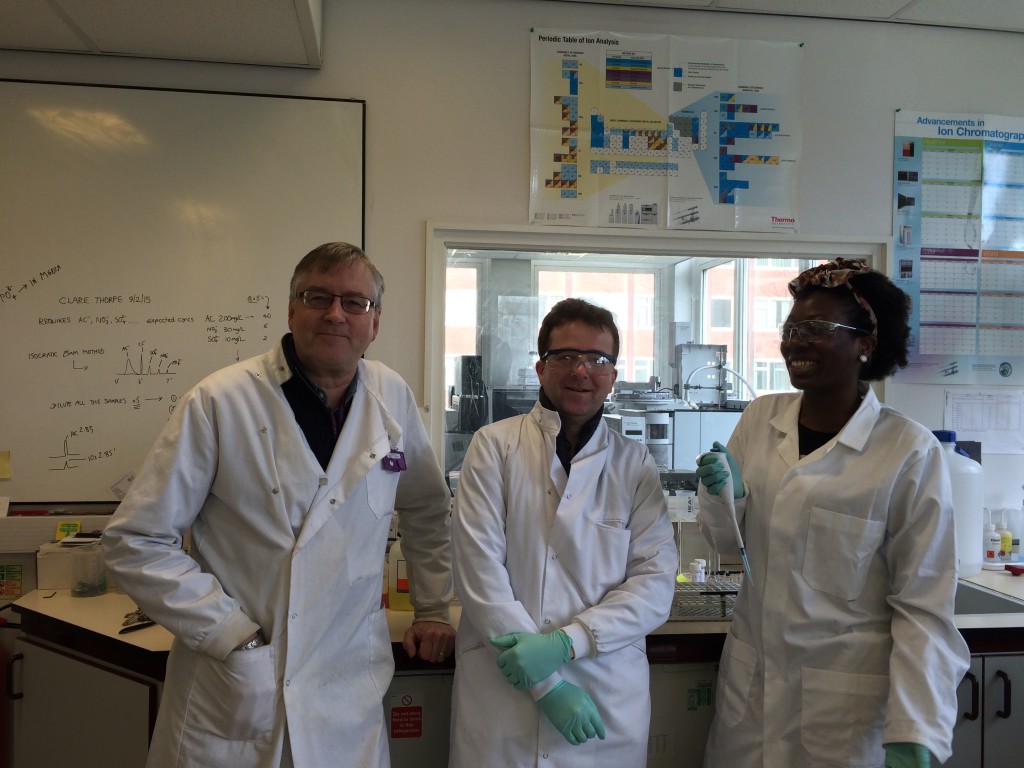 Paul, Alastair and Anike in the Manchester Analytical Geochemistry Unit, SEAES.