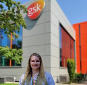 Fleur stood outside Glaxo Smith Kline building