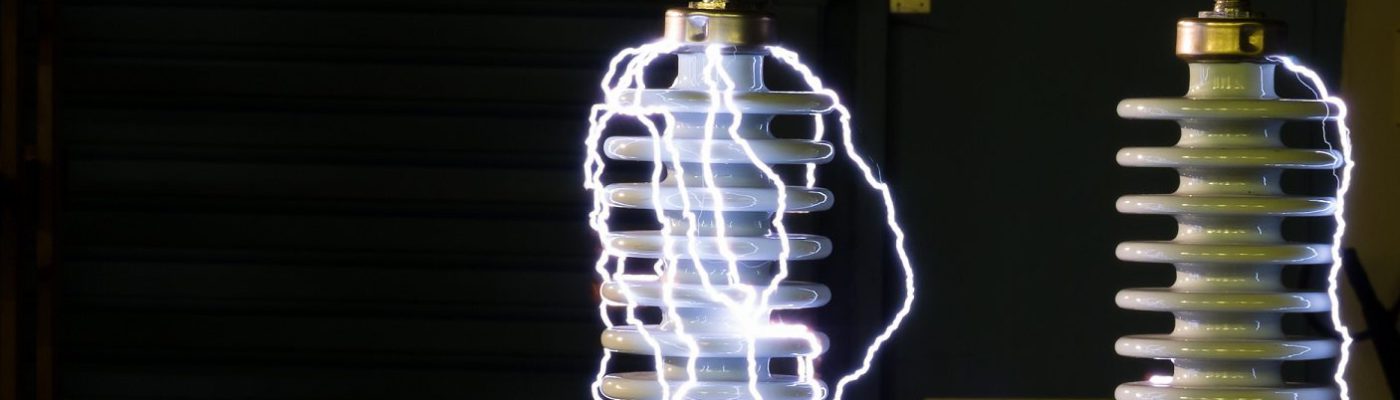 Electricity arcing to earth from an electrode mounted on top of an insulator