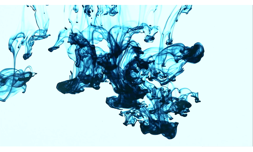 A photo of blue ink in water