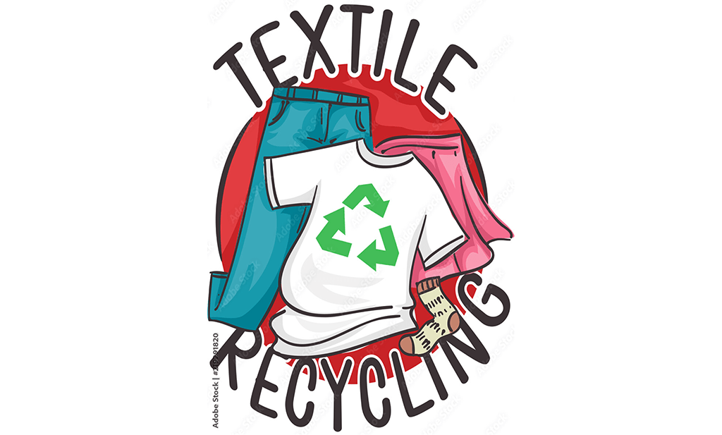Illustrated image of 'Textile Recycling' with some clothes items on it