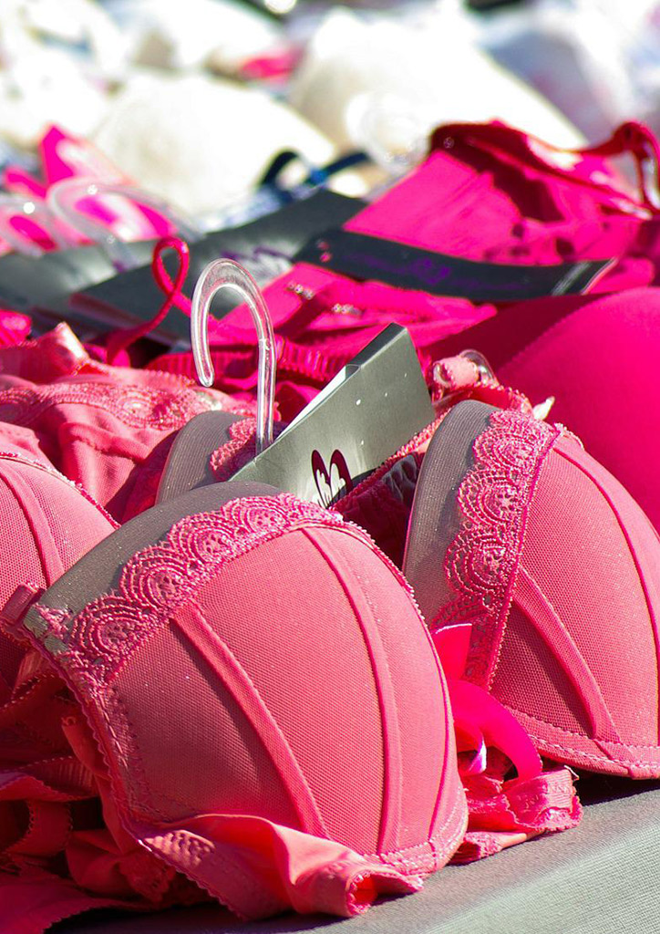 a close up photo of a pink bra