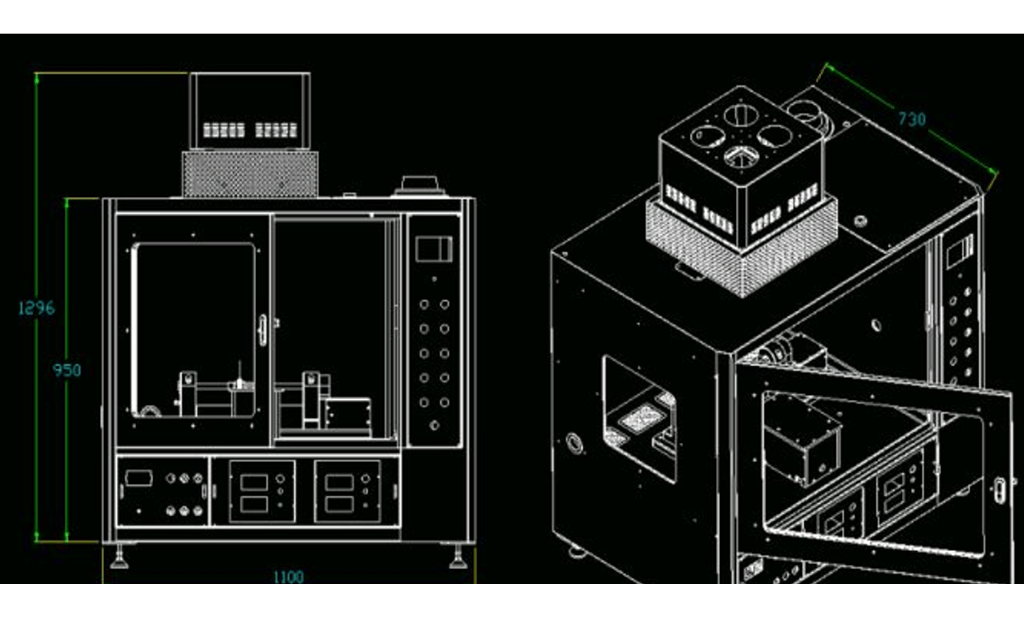 Blueprint design of a piece of equipment.