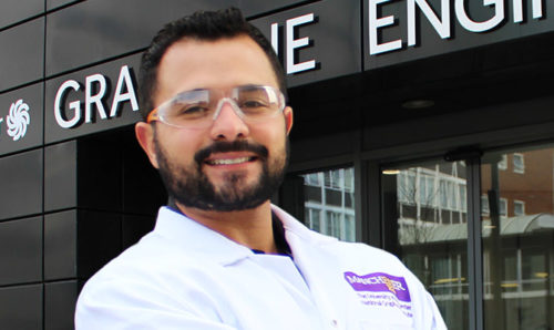 Danilo Da Silva Mariano, head of graphene research at Gerdau, outside the Graphene Engineering Innovation Centre at The University of Manchester