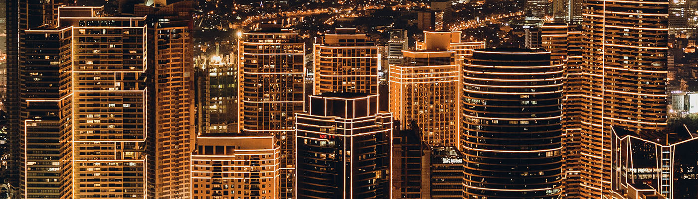 Iluminated cityscape at night