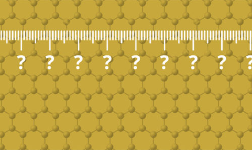 Ruler with question marks on a gold-coloured graphene sheet