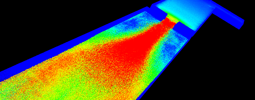 Flow through a narrow opening simulated using Smoothed Particle Hydrodynamics