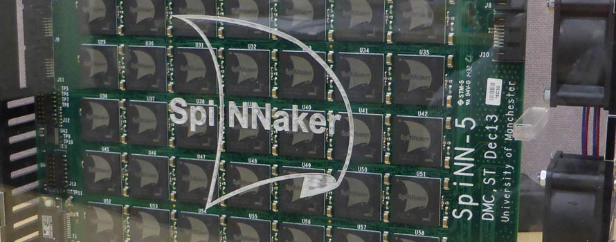 A photograph of a SpiNNaker machine made up of SpiNNaker multicore System-on-Chips