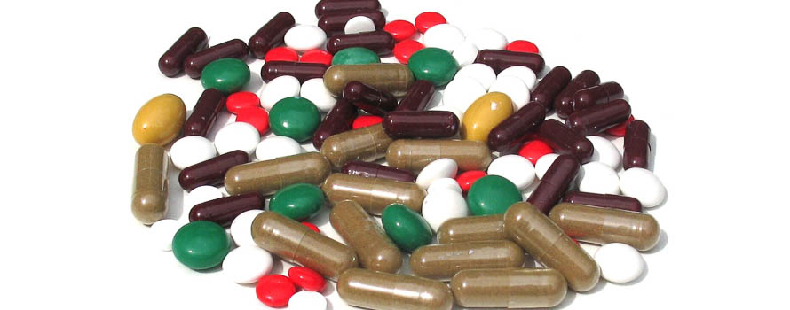 A collection of different types of pharmaceutical tablets