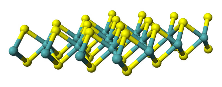 A molecular model of the structure of a two-dimensional sheet of molybdenum disulfide