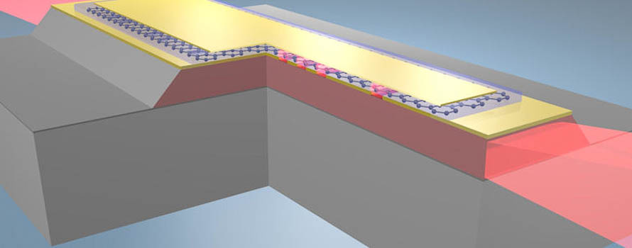 A visualisation of light emission in a laser structure incorporating a single layer of graphene