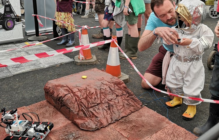 Sir Bernard Lovell's great-grandson playing with Mars rover