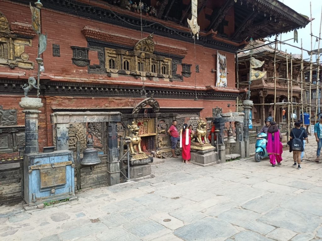 A temple in Durbar square, Kathmandu, there is still a lot of earthquake damage and rebuilding taking place