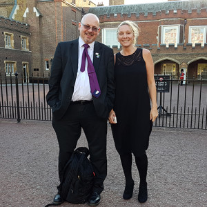 Dave Ames and Sarah Zaman outside St. James’s Palace before the royal reception.