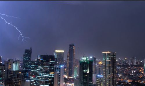 lightning over city