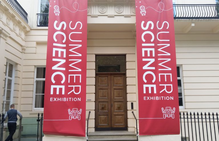 Red banners on doorway