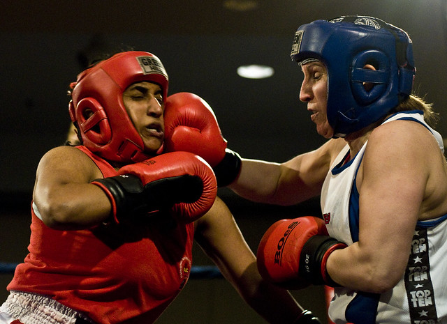 Two women boxing