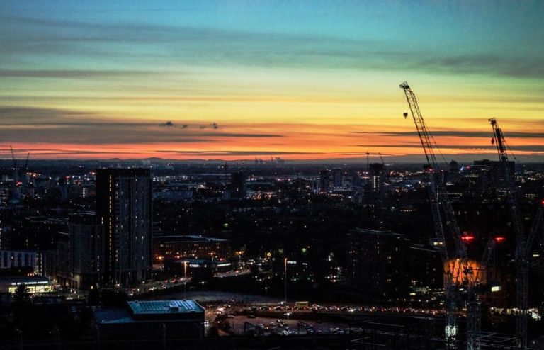 Manchester skyline at sunrise