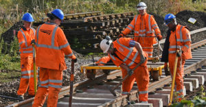 Network Rail staff working on railway tracks