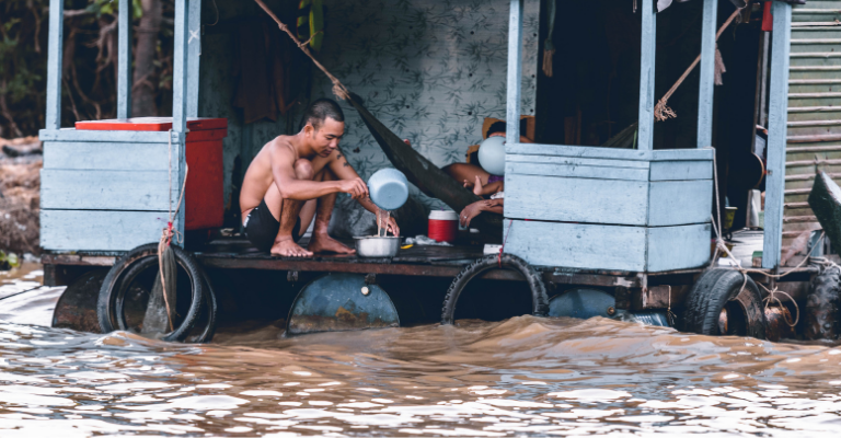 Family struggling with flooding