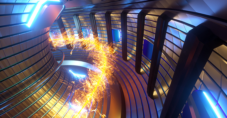 3D render of nuclear fusion inside a tokamak