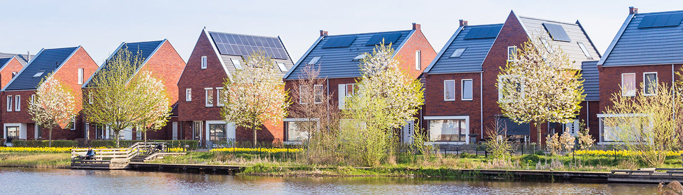 Sustainable homes by a lake