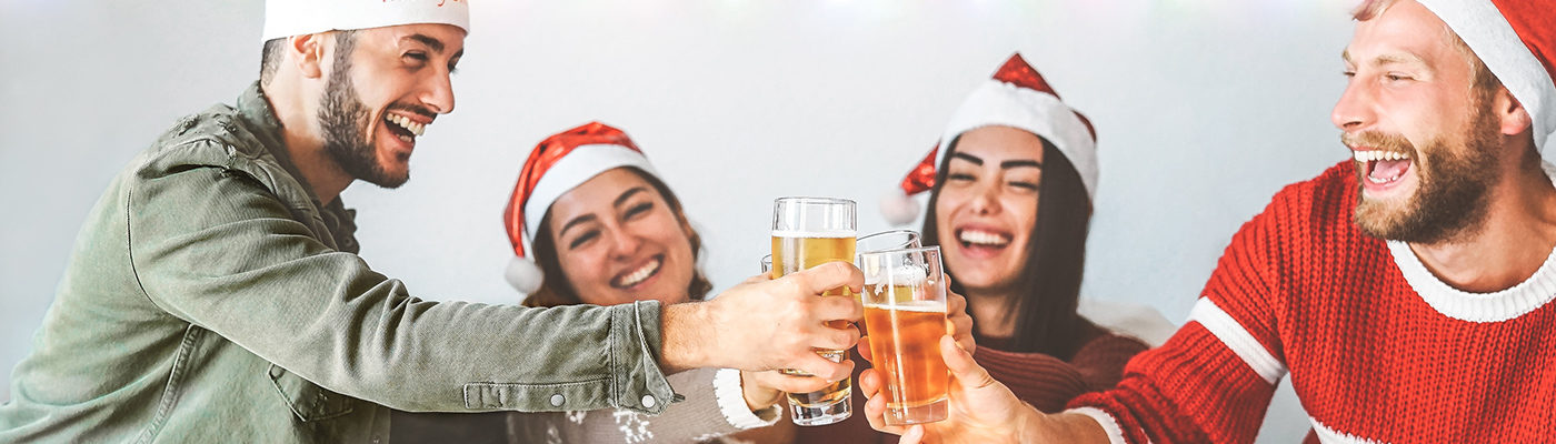 Christmas revellers drinking beer