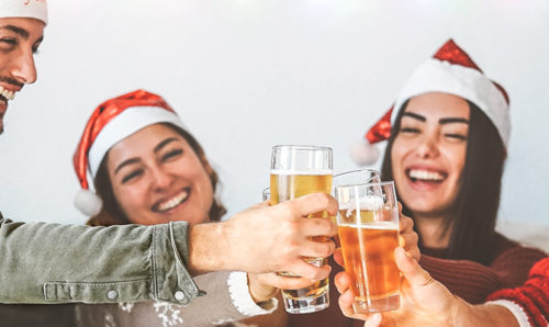 Christmas revellers drinking beer