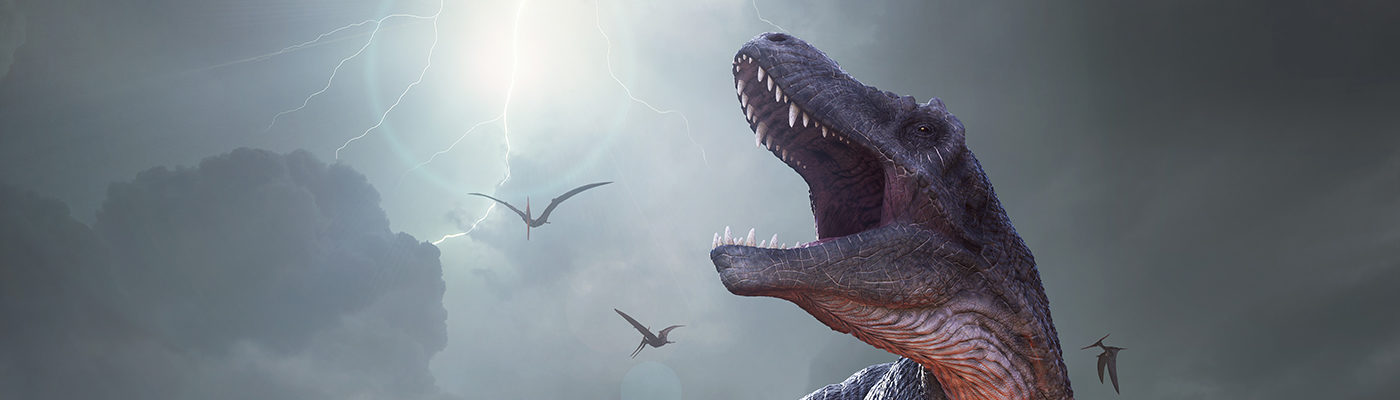 Rendering of T rex and lightning