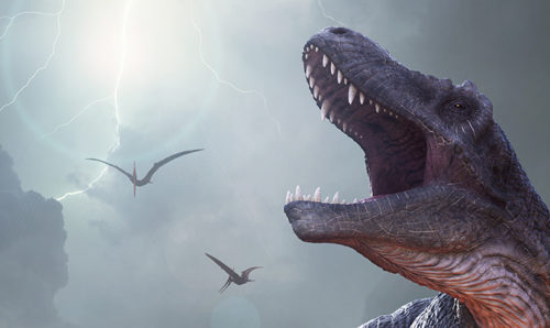 Rendering of T rex and lightning