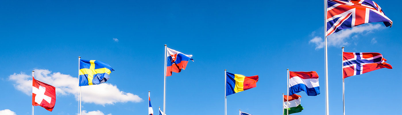 Flags of various nations flying outside CERN