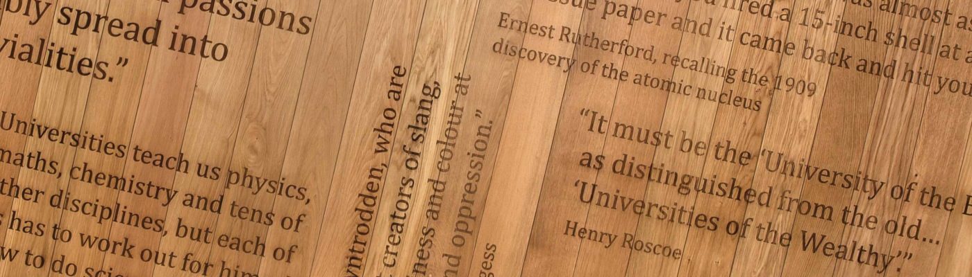 Laser engraved quotes by famous Manchester scientists