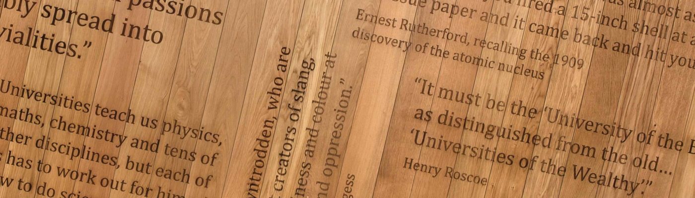 Laser engraved quotes by famous Manchester scientists