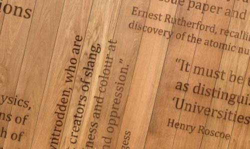 Laser engraved quotes by famous Manchester scientists