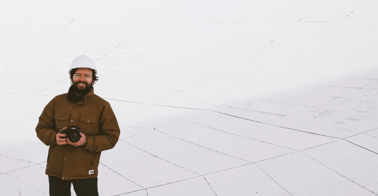 Blog writer standing in the Lovell Telescope dish