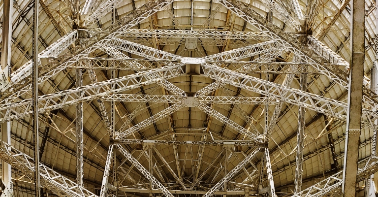 Girders and beams within the Lovell Telescope structure.