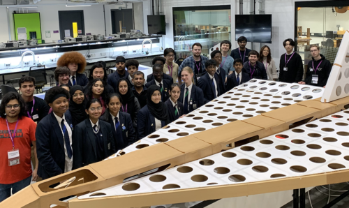 School children with their constructed foamboard aircraft