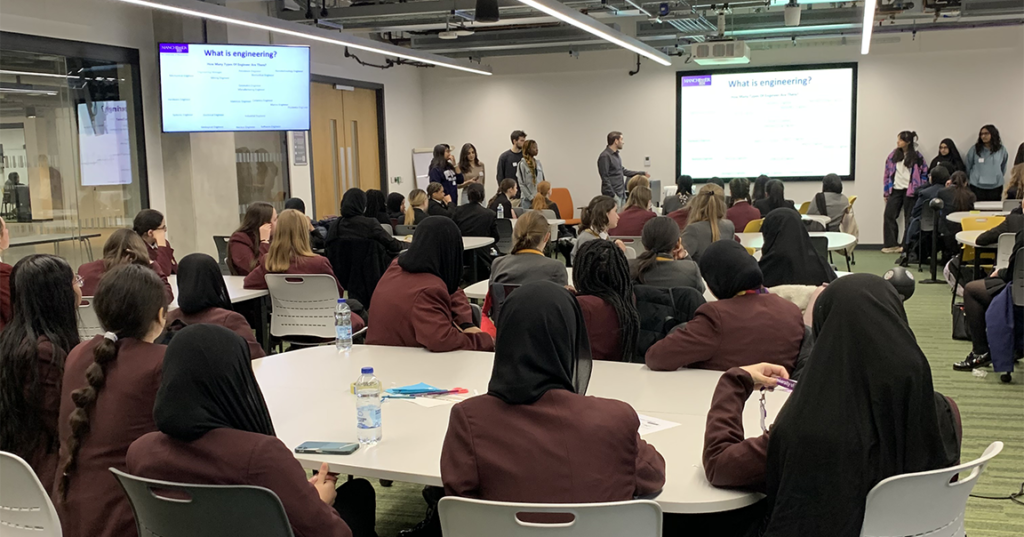 Secondary school girls at a Women in Engineering event for International Women's Day 
