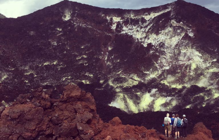 Volcano summit view with people