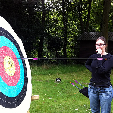 Looking rather excited by her bullseye!